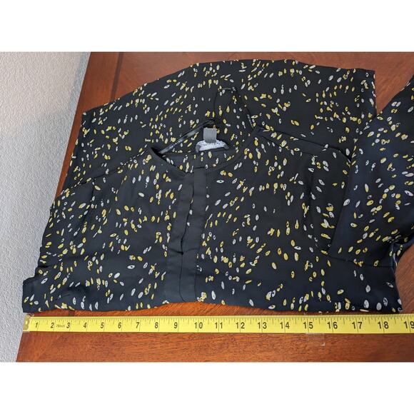 Primark Dotted Blouse 4 Black Yellow Split VNeck Long Sleeves Staple Printed Top - Picture 5 of 9